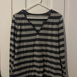Faded Glory Black and Gray Striped Long Sleeve Top